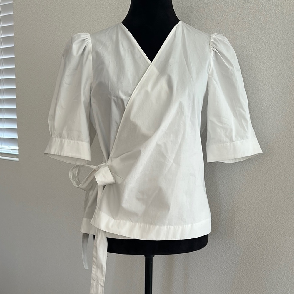 Zara White Puff Sleeve Wrap Blouse